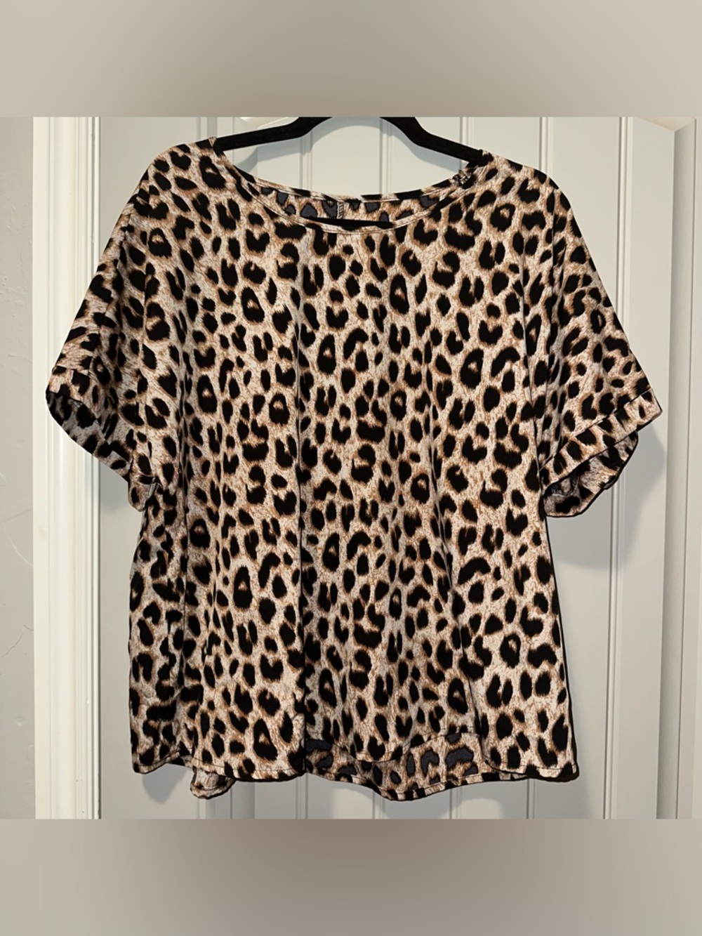 Leopard Print Short Sleeve Top - Beige/Black